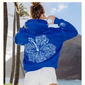 Pink Palm Puff Hibiscus Hoodie XXS